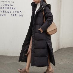 2 pcs Vintage Long Loose Fit Knee length Down Overcoat