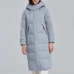 2 pcs Hooded zipper long puffer down coats