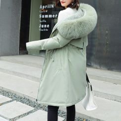 1 pc Long Fur Collar and Velvet Cotton Jacket 