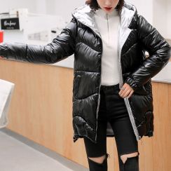 2 pcs Mid-length Glossy Loose Hooded Thick Cotton Coat