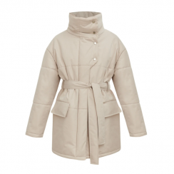 2 pcs Irregular Band Collar Medium-Length Cotton Puffer Jacket 