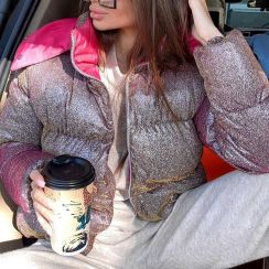 2 pcs Zipper Hooded Sequined Sparkling Long Sleeve Cotton Coats 