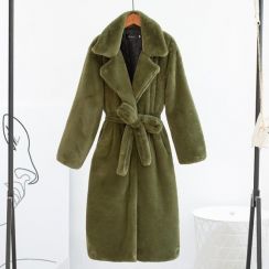 1 Fox Faux Face Fur Long Sleeve Satin Overcoat 