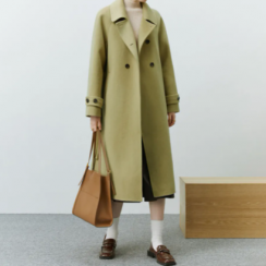 1 pc Elegant Korean Fur Blend Handmade Woolen Cashmere Long Overcoat