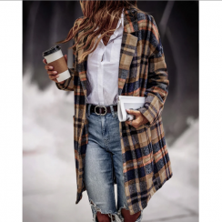 2 pcs Plaid Print Long Blazer Jacket 