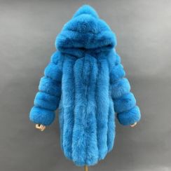 1 pcs Real Fox Fur Hooded Overcoat
