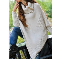 6 pcs Loose Irregular Ponchos Shawl Turtleneck Long Sleeves Poncho Knit Sweater