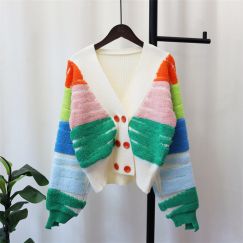 5 pcs V-Neck Long Sleeve Knit Color Block Cardigan Sweaters