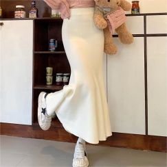 2 pcs Elegant Korean Style Long Knit Fishtail Skirt Dress