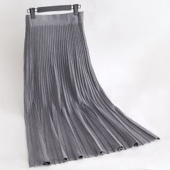 2 pcs Elastic High Waist Knitted Long Pleated A-Line Office Long Thick Skirt